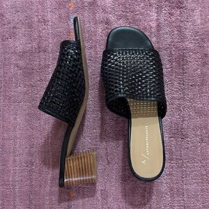 Anthropologie Black Woven Mules with block Heel